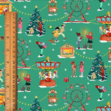 Load image into Gallery viewer, Christmas Fairground Cotton Fabric (Pine)