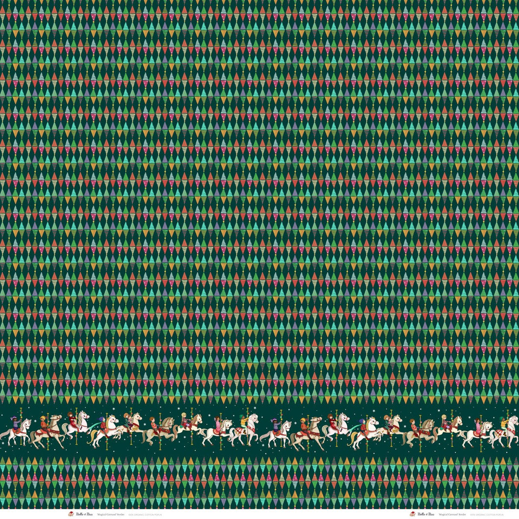 Christmas Magical Carousel Double Border Organic Cotton Fabric