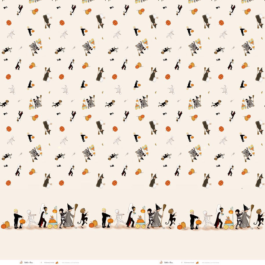 Halloween Parade Double Border Organic Cotton Fabric