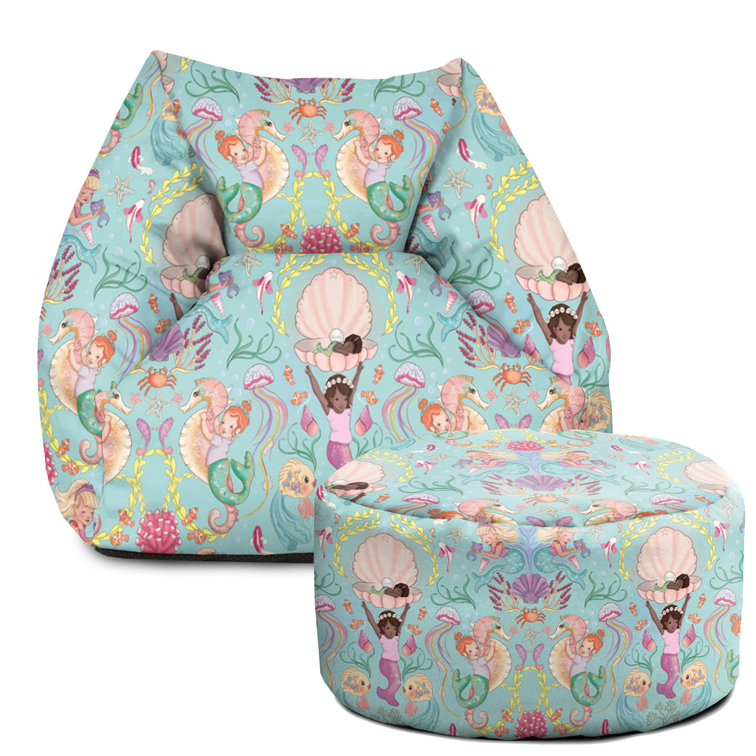 Kids Snuggle Chair Beanbag + Footstool Bundle - Mermaid Song