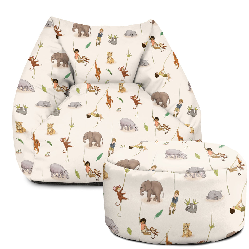 Kids Snuggle Chair Beanbag + Footstool Bundle - Jungle