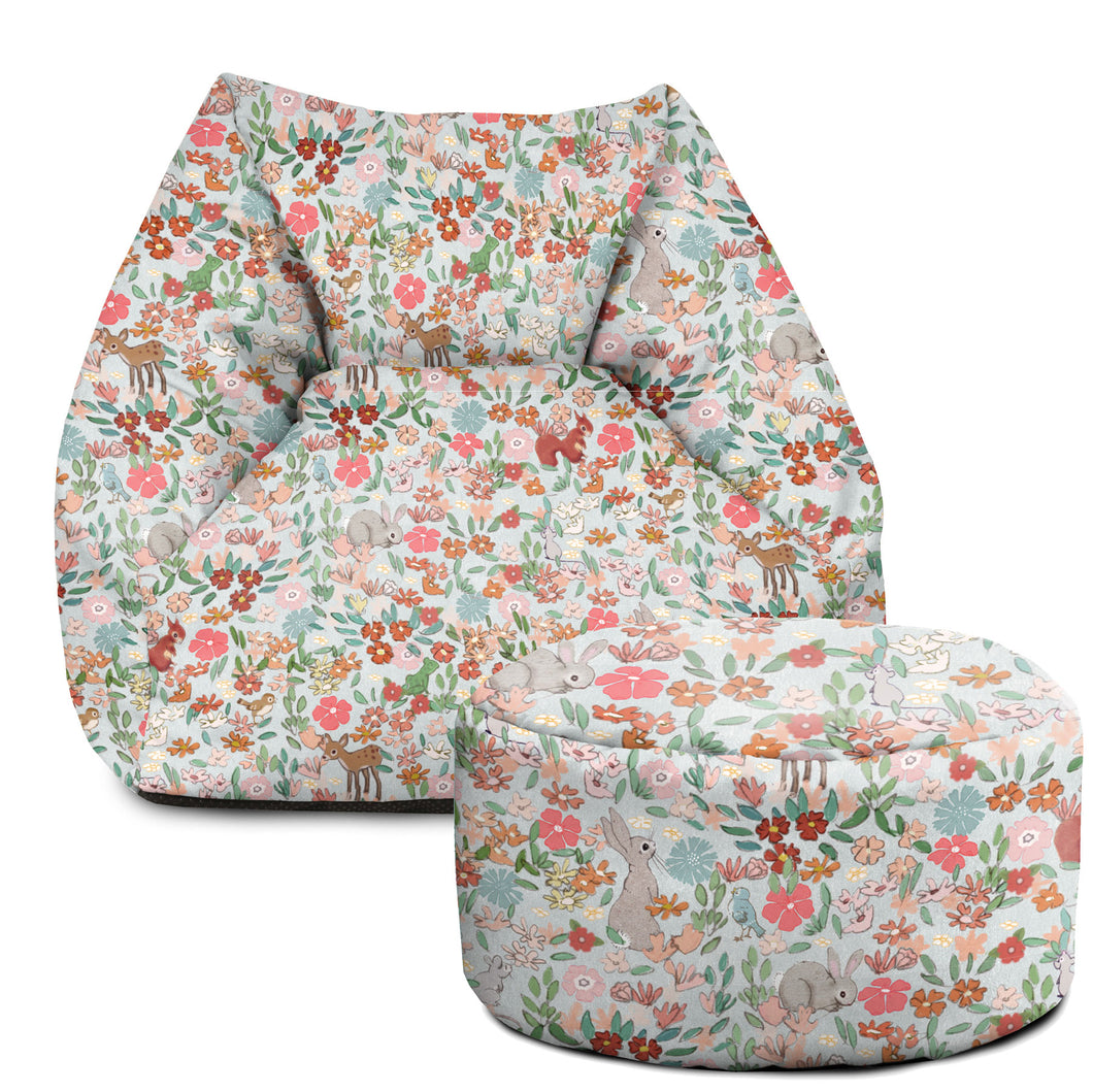 Kids Snuggle Chair Beanbag + Footstool Bundle - Flower Friends