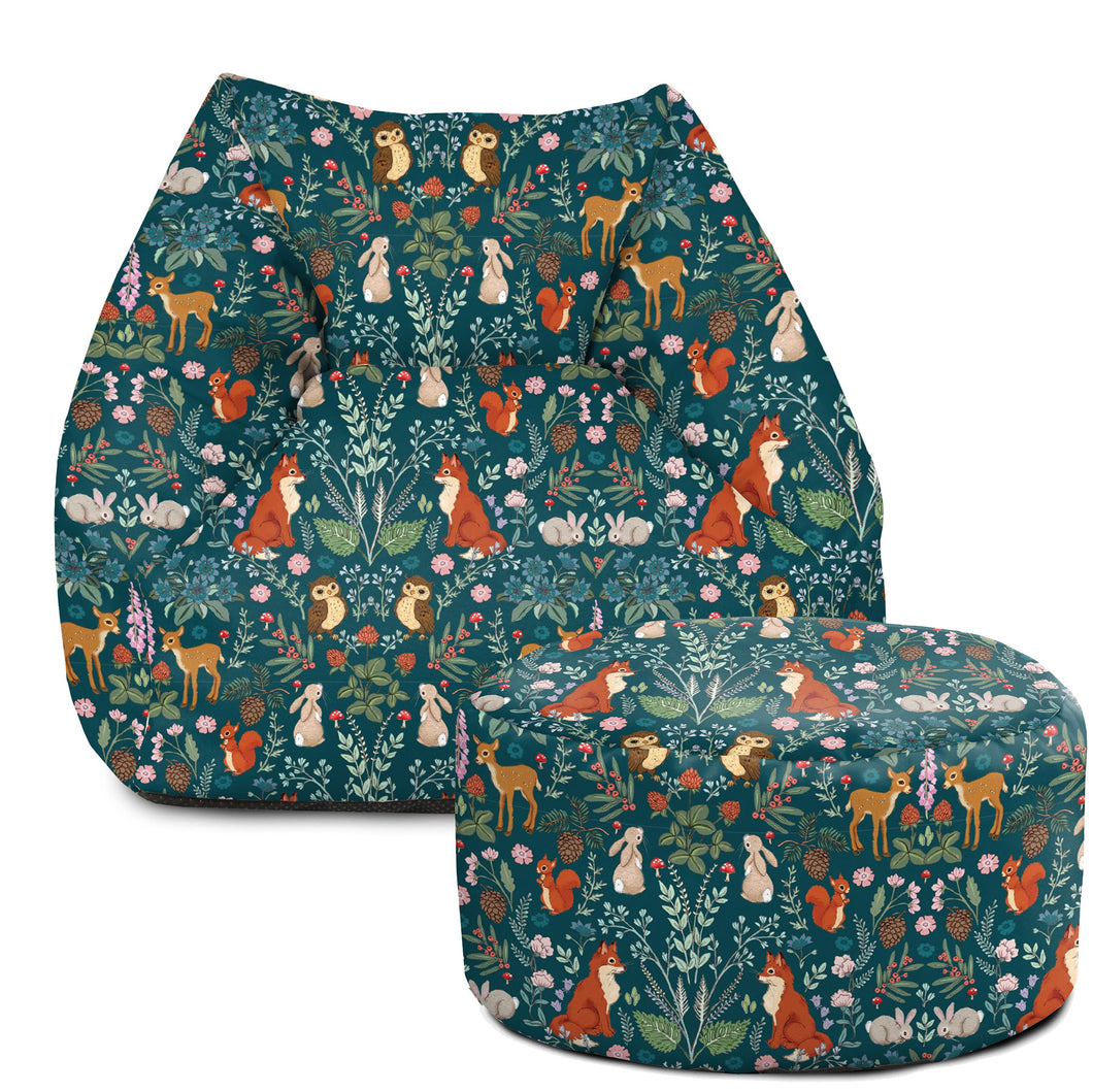 Kids Snuggle Chair Beanbag + Footstool Bundle - Midnight Forest
