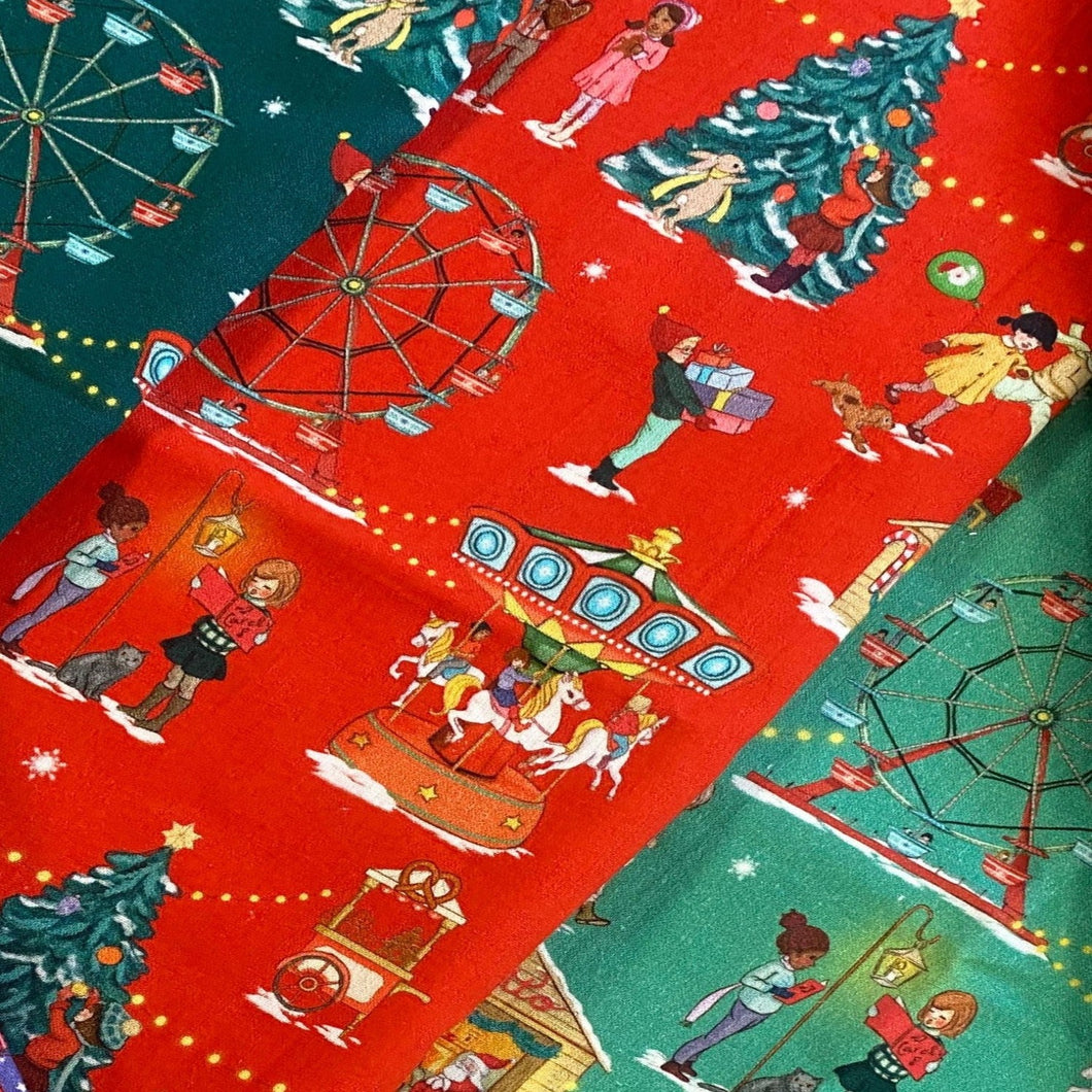 Christmas Fairground Cotton Fabric (Pine)