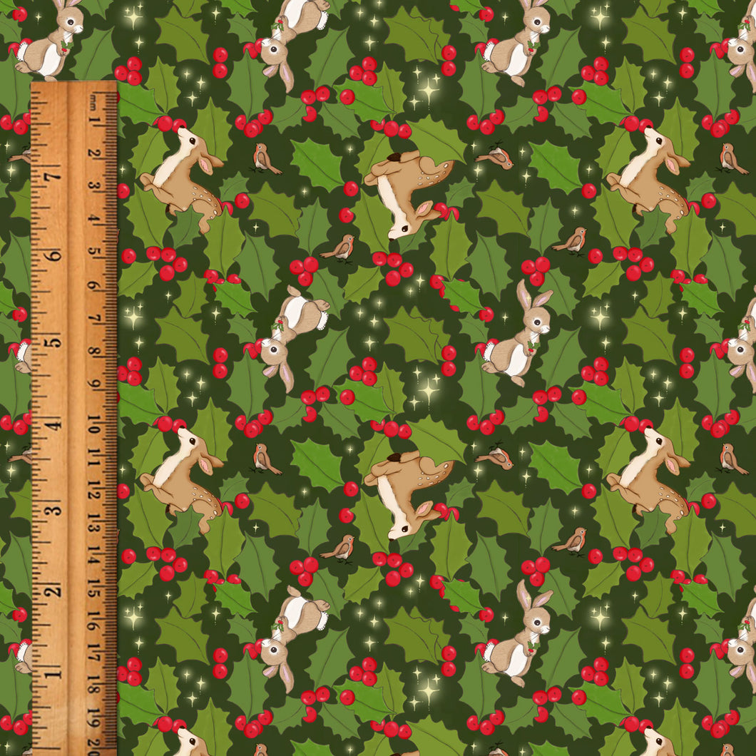 PREORDER Woodland Christmas Holly Fabric