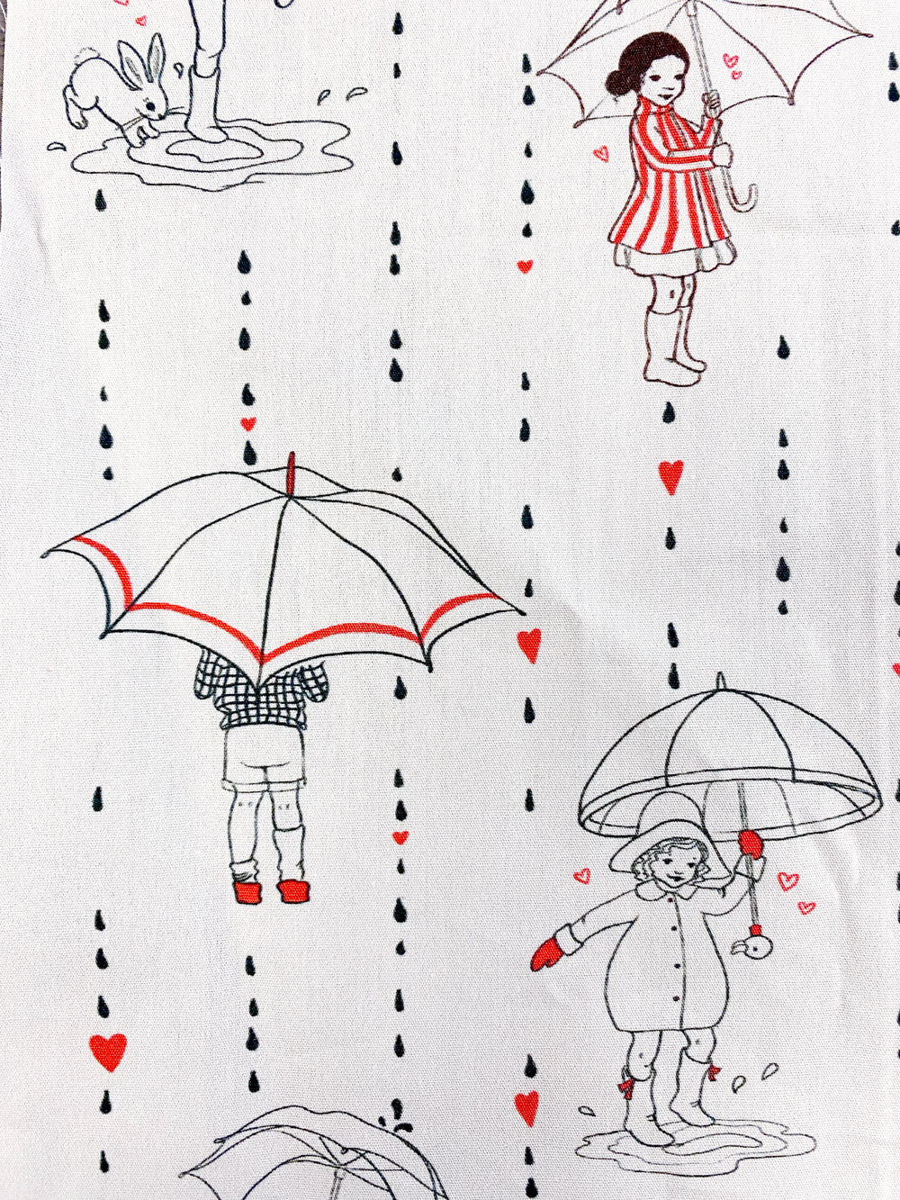 Raining Love Valentines Organic Cotton Poplin Fabric