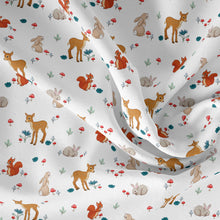 Load image into Gallery viewer, image of forest friends fabric in white colourway

