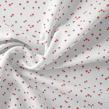 Load image into Gallery viewer, image of white fabric with red mushrooms 

