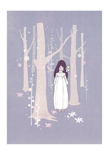 illustration in purple tones of a girl sleep walking by artist mandy sutcliffe