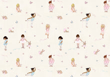 Load image into Gallery viewer, graphic of ballerina wallpaper design. the design has butterflies, children ballerinas, and a bunny in a tutu

